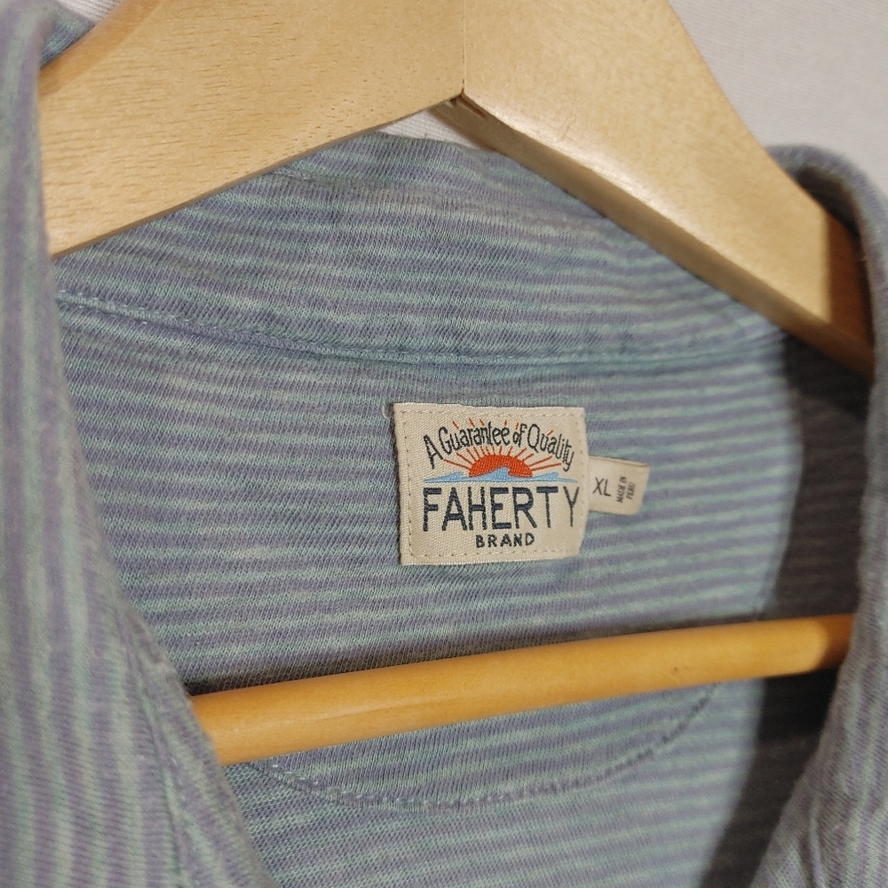 Faherty Polo Sunwashed Cotton Short Sleeve Blue Purple Stripe XL Casual Shirt - Picture 5 of 7